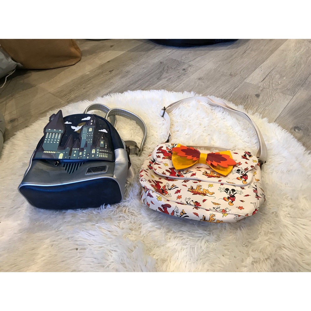 Loungefly Harry Potter Hogwarts Backpack & Disney Mickey Fall Crossbody Bag Lot